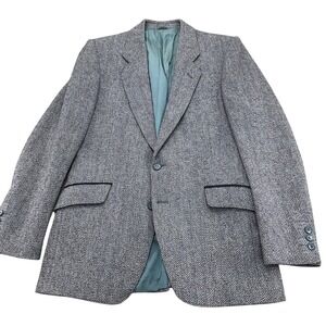 Nino Cerruti Paris Blazer Men 40R Gray Blue Brown Wool Tweed Classic VTG Flaws